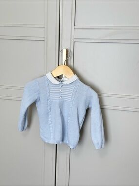 Light Blue Knit Collared Baby Sweater Top